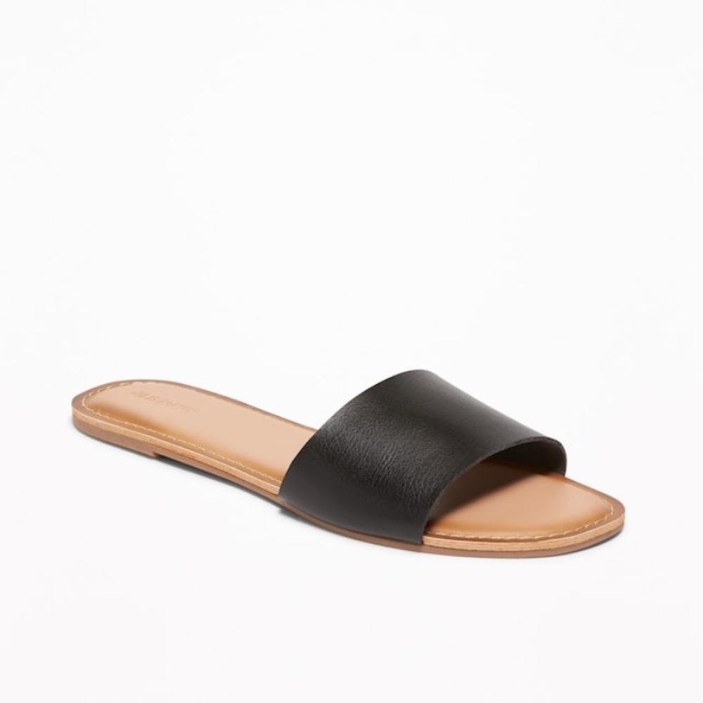 Faux Leather Slide Sandals
